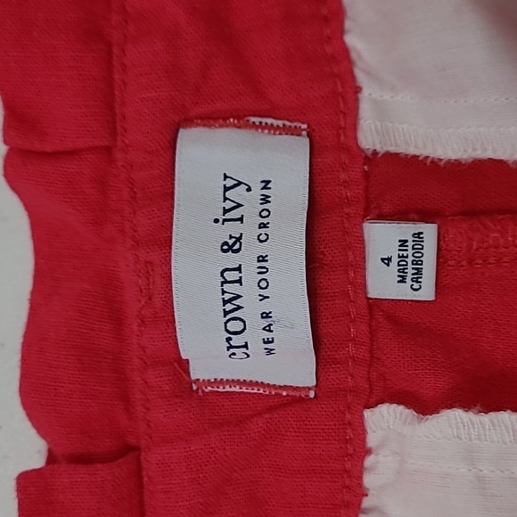 Crown & Ivy Fuchsia Linen Blend Paper Bag Waist Shorts size 4 - Picture 3 of 9